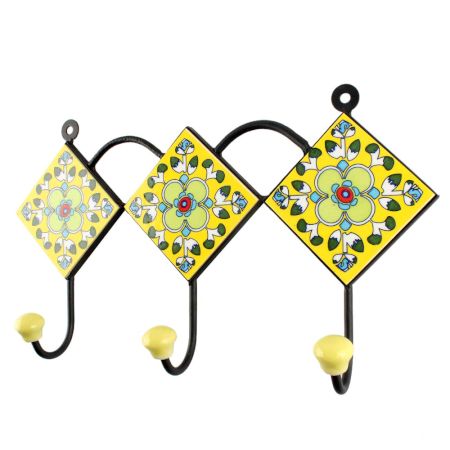 Yellow Ceramic Floral Tile Hook